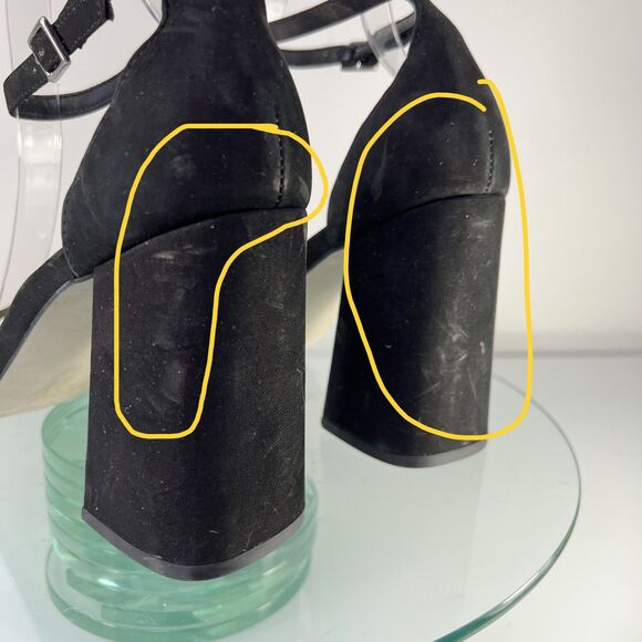 Steve Madden Dillion Block Heel Sandals Black Suede nubuck ankle strap 10 - Picture 3 of 11